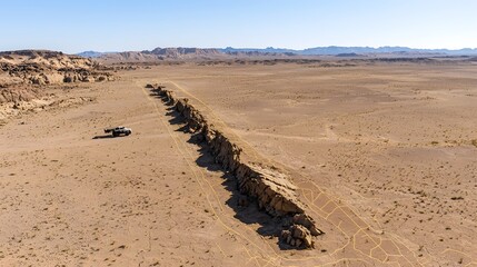 Aerial Lidar mapping captures the intricate network of geological fault lines etched across the arid expansive desert landscape