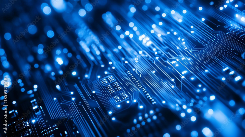 Poster tiled cyber structure. nanotechnologies in processors and computer circuits. 3d illustration of digi