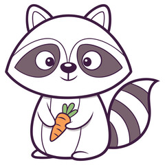 Cartoon Raccoon Holding Carrot, Striped Tail, White Background, Cute Animal Mascot