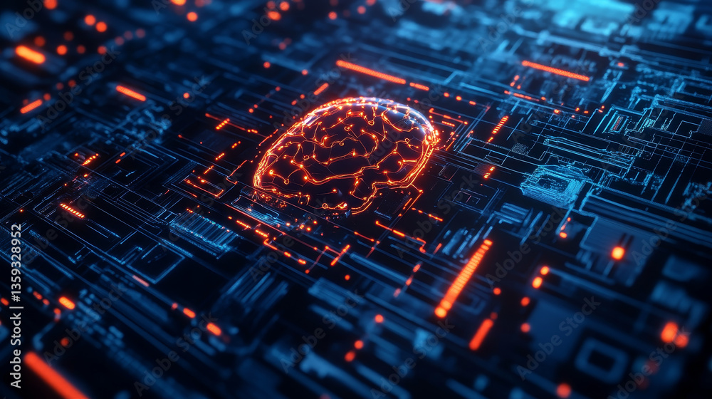 Poster futuristic computer panel, digital circuit and quantum processor concept. 3d illustration of high-te
