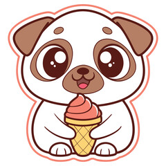 Adorable White Puppy with Brown Markings Holding a Pink Ice Cream Cone Design