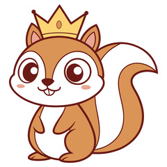 Charming Cartoon Squirrel with Big Eyes, Crown on Head, and Bushy Tail on White