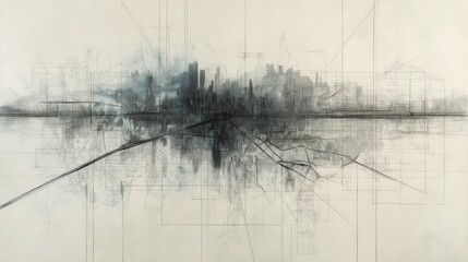 Modern Cityscape Reflection: Monochrome Urban Design in Minimalist Twilight Scene