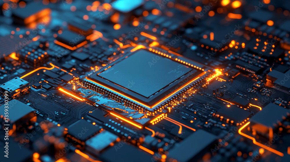 Poster digital mind. work on the creation of artificial intelligence. wireless network technology. 3d illus