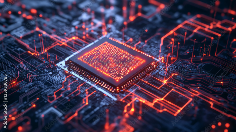 Poster digital mind. work on the creation of artificial intelligence. wireless network technology. 3d illus