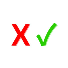 Obraz premium Red wrong cross and green right check, decision icons