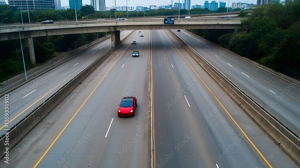 Aufkleber An aerial view of a busy metropolitan highway cutting through the heart of the city with various vehicles seamlessly navigating the interconnected infrastructure