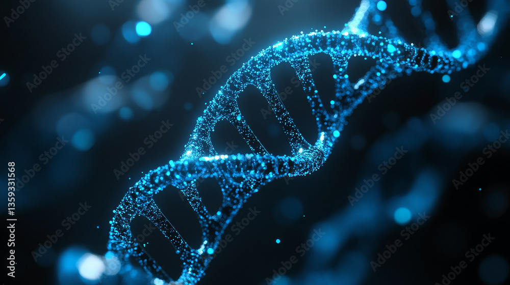 Poster coding synthetic dna helix. nanotechnology and medical research. stream of binary code in cyberspace