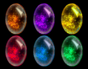 Cartoon gemstones, magic crystals, jewel stone, precious gems. Shiny magical stones for game design, diamond gem, jewelry crystal set isolated on black background.