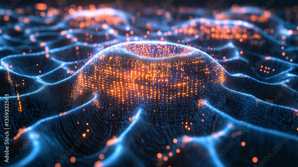 Poster code and cipher of the crypto field. neuro network 3d illustration. big data cyber stream