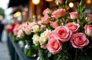 Vibrant bouquet of roses in assorted colors