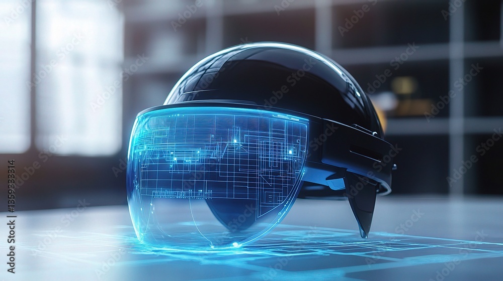 Poster high tech smart helmet for engineers with display interface