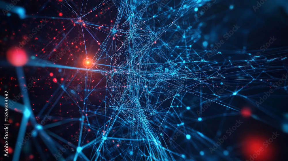 Poster cybersecurity. global network. blockchain 3d illustration. neural networks and artificial intelligen