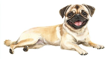 Obraz premium Cute happy dog sitting and posing on white background, Pug dog 