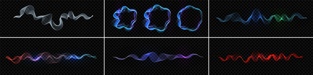 Smooth glowing wave in purple blue gradient, flowing with gentle transparency. Elegant light motion, futuristic stream visual. Music wave or digital signal style vector illustration © artyway