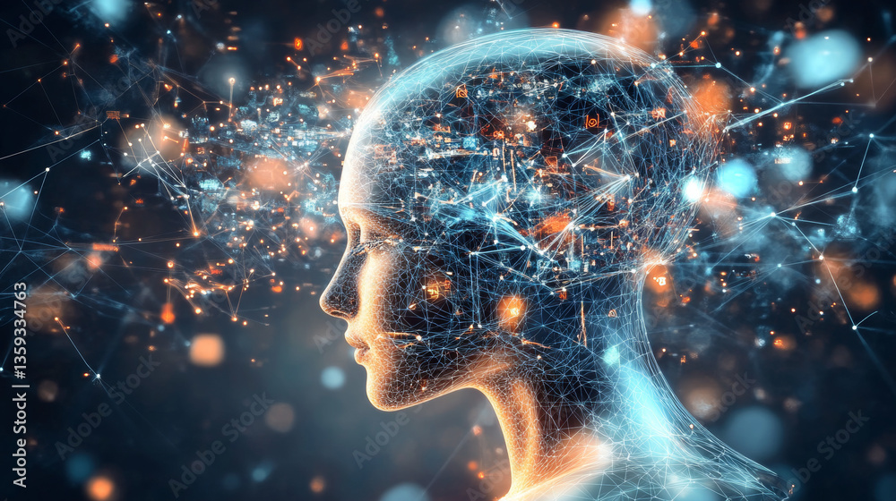 Poster global network. blockchain 3d illustration. neural networks and artificial intelligence. concept of 