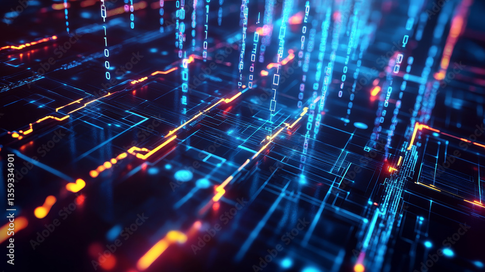 Poster dig data concept. information flows in cyberspace. blockchain technology. global digital network of 
