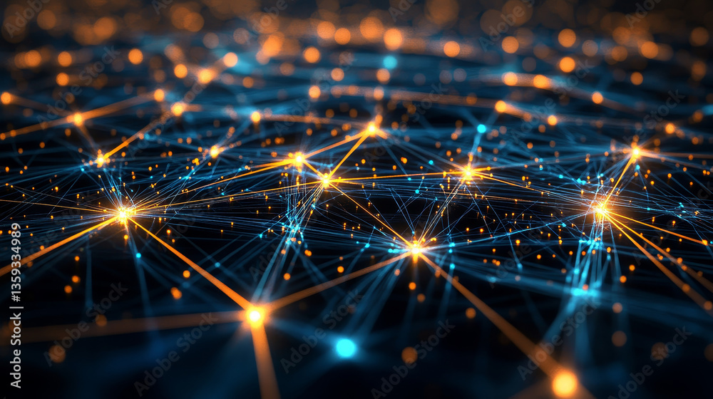 Poster dig data concept. information flows in cyberspace. blockchain technology. global digital network of 