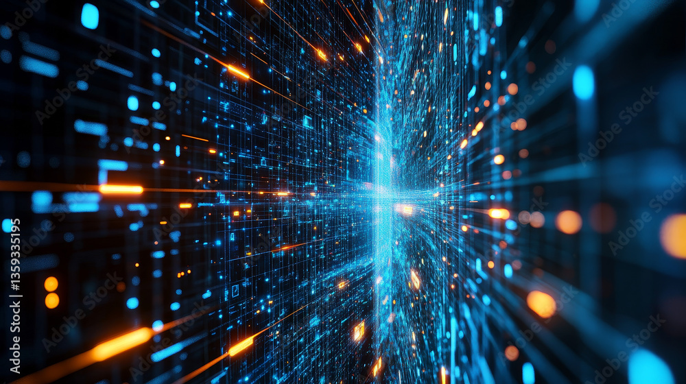 Poster cyberspace of high-tech cubes. blockchain technology and big data logistics. 3d illustration of an a