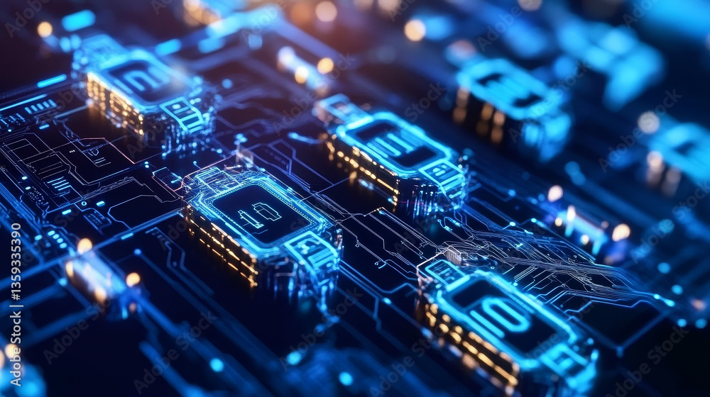 Poster blockchain, high-tech background and information clusters. bigdata concept of digital cyberspace. qu