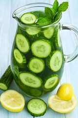 Fototapeta premium Refreshing Cucumber Mint Infused Water Pitcher