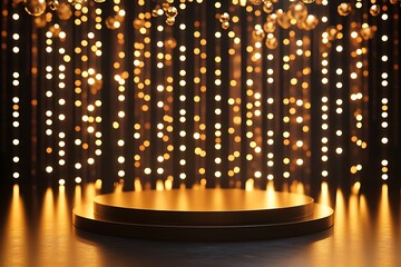 Obraz premium Elegant gold podium with bokeh lights.