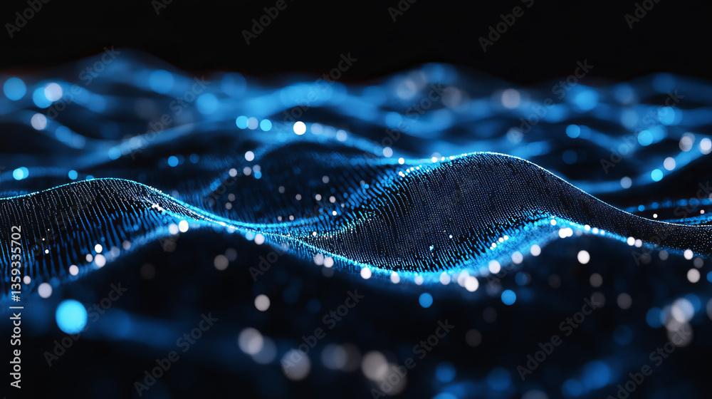 Poster information loop, encoded data, data stream 3d illustration. linear waves in cyberspace. electrical 