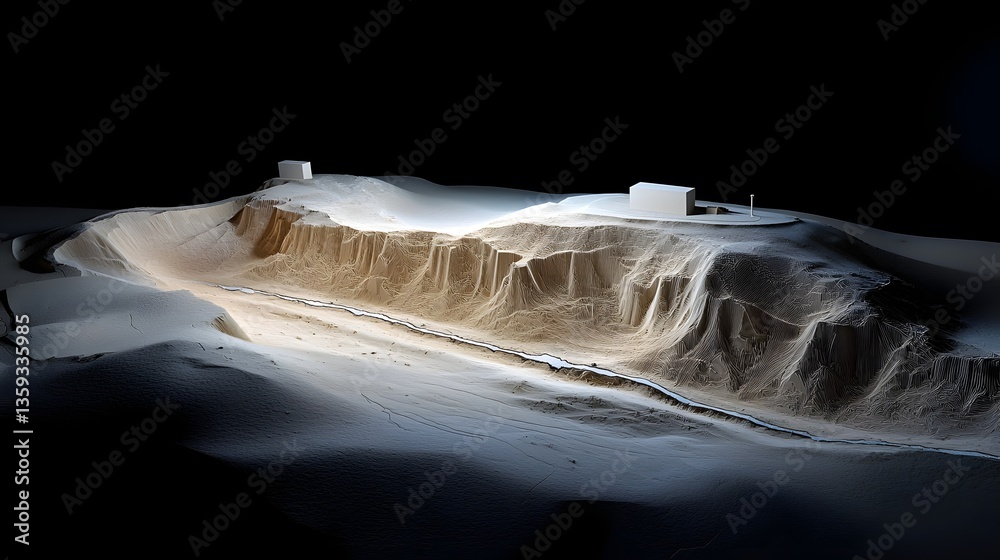 Poster Detailed 3D visualization of a geological fault from Lidar data showcasing the complex topography and erosion patterns of the landscape
