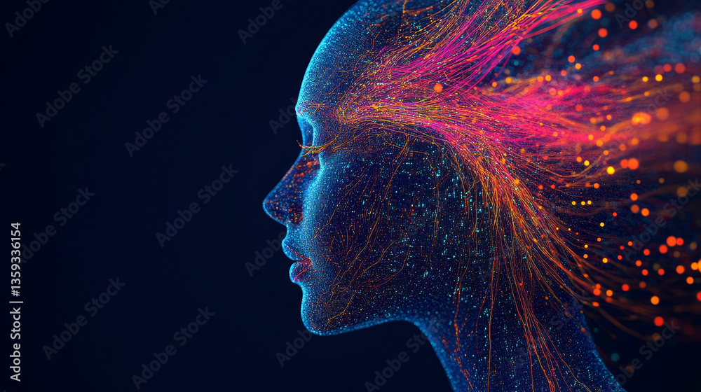 Poster information loop, encoded data, data stream 3d illustration. linear waves in cyberspace. electrical 