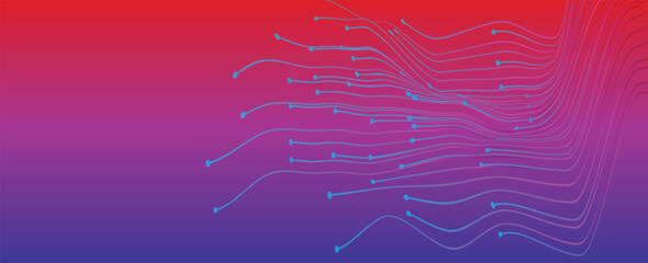 Obraz premium Dynamic flowing vector wave lines in red and purple color isolated on black background for technology, digital, communication, science, music concepts