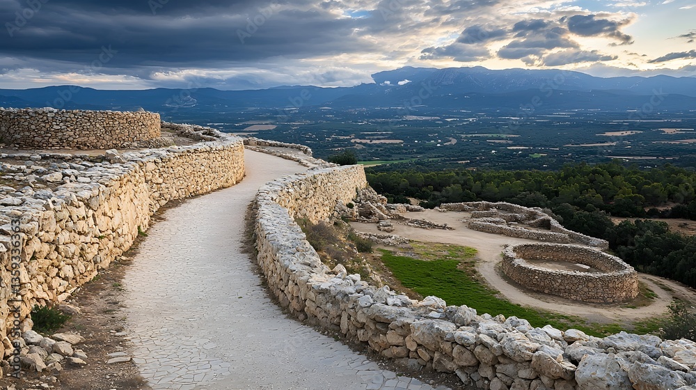 Poster Dramatic aerial view showcasing ancient ruins and architectural structures that have been uncovered beneath layers of rock and erosion in a remote