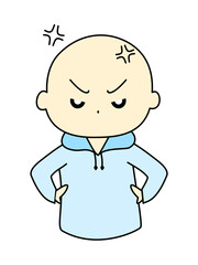 怒っている表情　青色