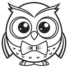 Obraz premium Elegant Outline Owl with Bowtie, Black and White Illustration, Whimsical Bird Design