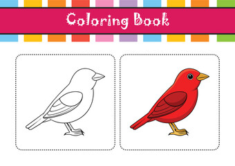  Bright Scarlet Tanager Bird Artwork