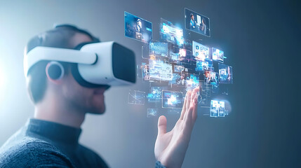 Exploring virtual reality experiences tech lab digital interaction indoor close-up innovation