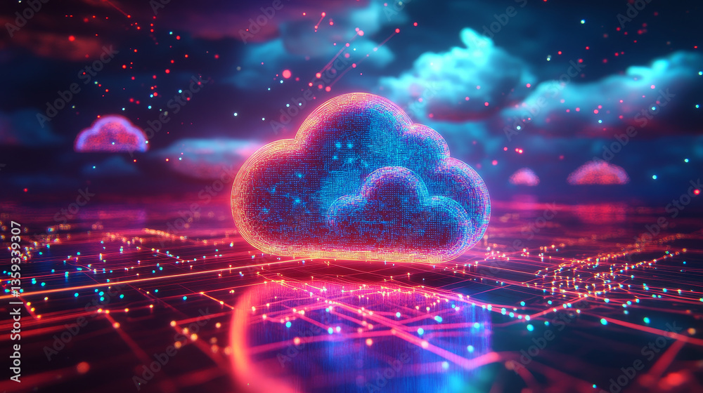 Poster cloud technologies. high tech poster. network space. internet communications and nanotechnology. pol