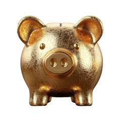 Golden piggy bank isolated on transparent background.