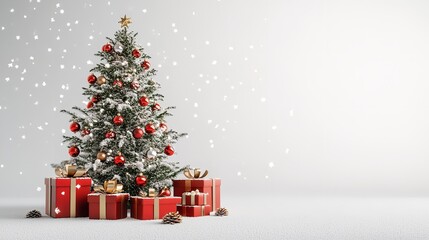  Decorated Christmas Tree with Gifts on White Background