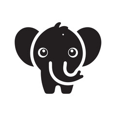 Cute baby elephant silhouette logo icon isolated on white background, animal clip art