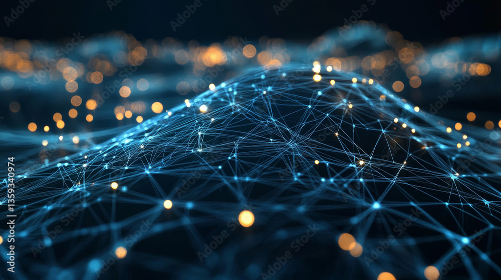Poster global network. blockchain 3d illustration. neural networks and artificial intelligence. concept of 
