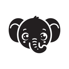 Cute baby elephant silhouette logo icon isolated on white background, animal clip art