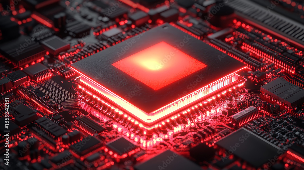 Poster cybersecurity matrix. futuristic background with a red-hot processor. calculation of data for an abs
