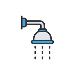 Bathroom shower colored icons, minimalist vector illustration ,simple transparent graphic element .Isolated on white background