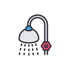 Bathroom shower colored icons, minimalist vector illustration ,simple transparent graphic element .Isolated on white background