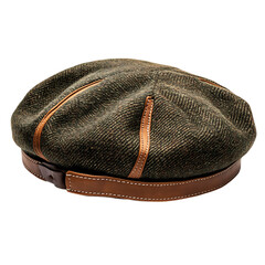 A Stylish Wool Beret with Leather Band Isolated on Transparent Background