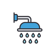 Bathroom shower colored icons, minimalist vector illustration ,simple transparent graphic element .Isolated on white background