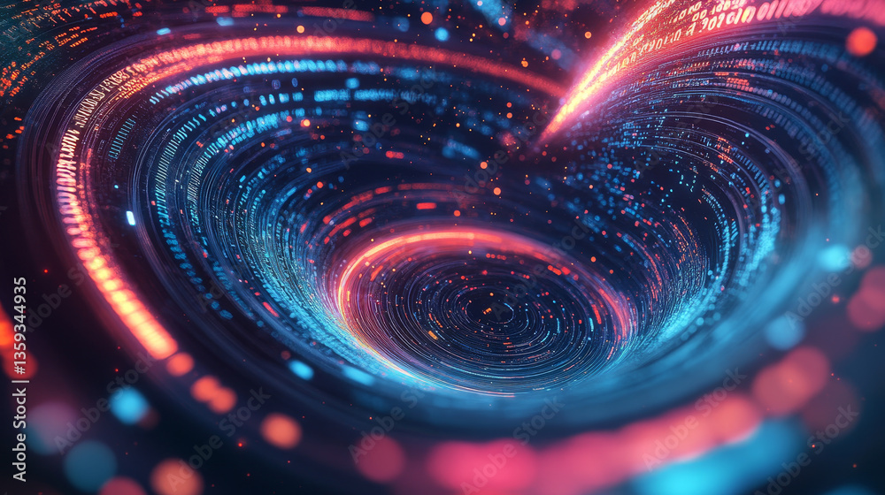 Poster big data concept. electrical impulse. futuristic wave and binary code. neon light. streaming technol