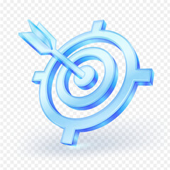 3D transparent glass target icon. Symbolizing precision, goal achievement, and success isolated on white background. Vector illustration.