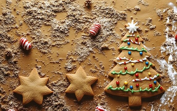 Festive Christmas Gingerbread Cookies, Tree and Stars