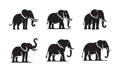 Elephant silhouette logo icon isolated on white background, animal clip art bundle